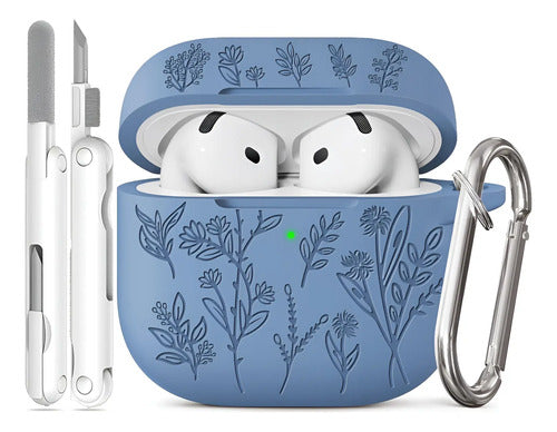 Funda Para AirPods 4, Silicona, Diseño Floral Azul