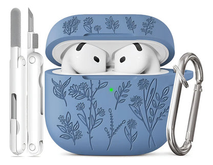 Funda Para AirPods 4, Silicona, Diseño Floral Azul
