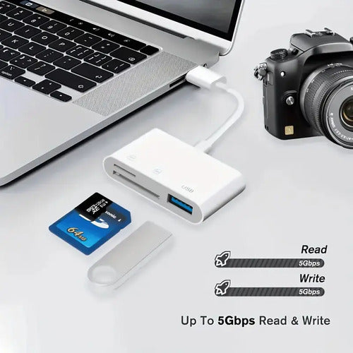 Lector De Tarjetas De Memoria Sd/tf 3 En 1 Para iPhone Blanco