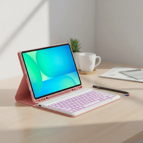Funda Con Teclado Para Samsung Galaxy Tab S10 Fe (10,9 PuLG) Rosa
