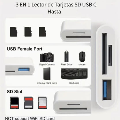 Lector De Tarjetas De Memoria Sd/tf 3 En 1 Para iPhone Blanco