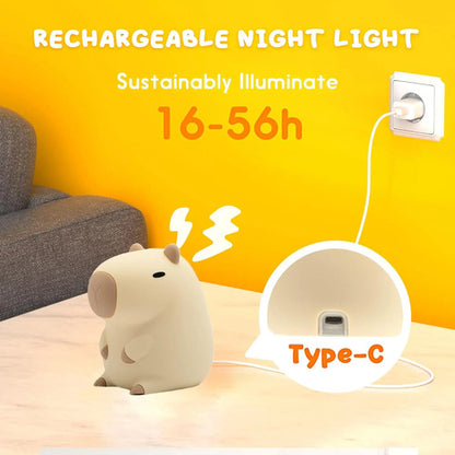 Lámpara De Noche Capybara, Luz De Silicona Recargable Marrón