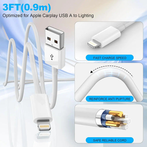 Cable Carplay Usb A A Lightning Para iPhone Y iPad, (1mt)