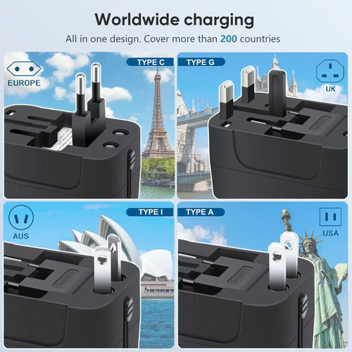 Adaptador De Viaje Universal Todo En Uno Mingtong Negro