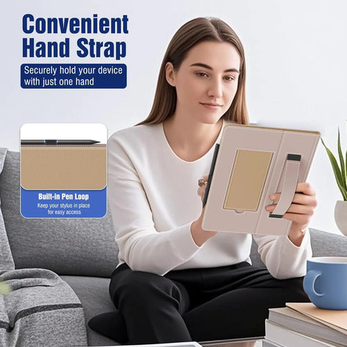 Funda Universal Para Tablet 10.1 Con Soporte Y Correa Terracota