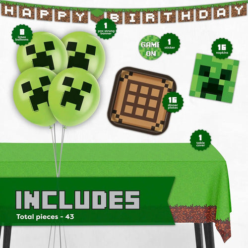 Kit Decoración Cumpleaños Minecraft Para 16 Personas