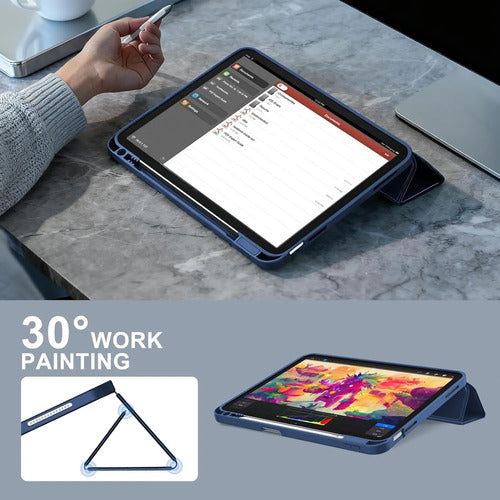 Funda Para iPad A16 / 11 Generacion Con Soporte Para Lápiz Azul Oscuro