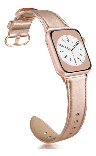 Correa De Cuero Elegante Para Apple Watch Dorado 3.8 Cm