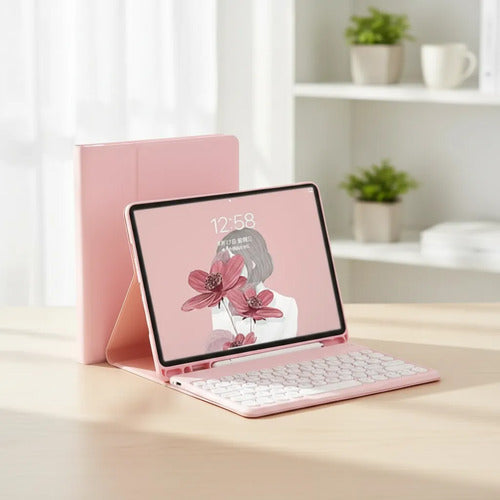 Funda Con Teclado Para Galaxy Tab S10 Lite/fe/s9 (10,9 PuLG) Rosa