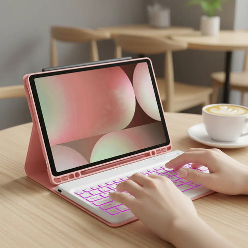 Funda De Teclado Para Galaxy Tab S9 Fe+ / Tab S10+ 12,4 PuLG Rosa Pálido