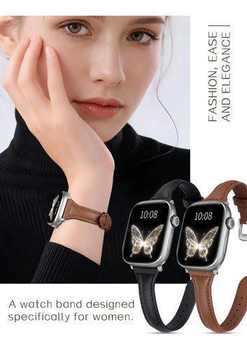 Set Correas De Cuero Slim Para Apple Watch Negro/marrón 3.8 Cm