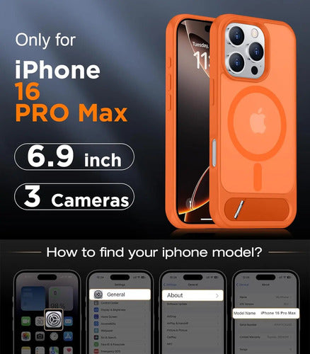 Funda Magnética Temdan Para iPhone 16 Pro Max Con Soporte Naranja