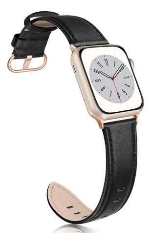 Correa De Cuero Elegante Para Apple Watch Negro 3.8 Cm