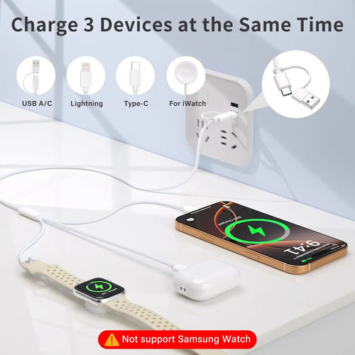 Cable De Carga 3 En 2 Usb C Para Apple Watch Y iPhone 4ft