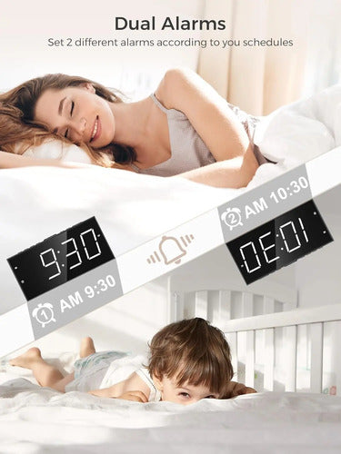 Reloj Despertador Digital Con 2 Alarmas Y Puerto Usb Blanco