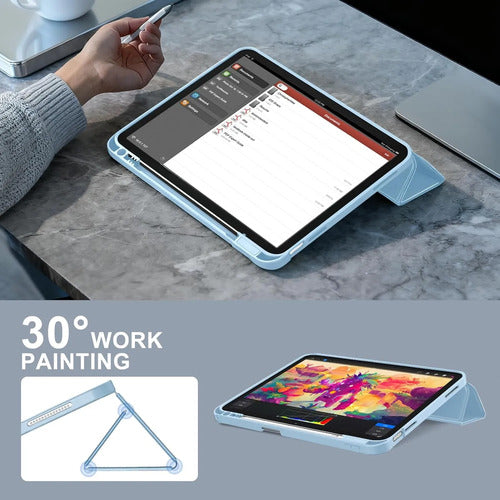 Funda Para iPad A16 / 11 Generacion Con Soporte Para Lápiz Azul Claro