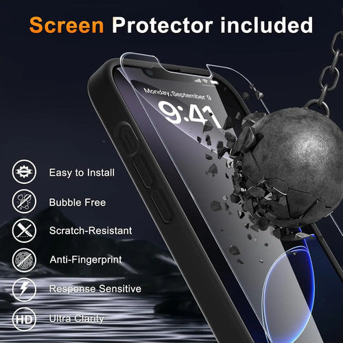 Funda Magnética Para iPhone 14/13 Con Protector Negro