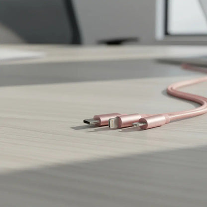 Cable Usb Retráctil 3 En 1 Para Cargador De iPhone Y Otros Rosa