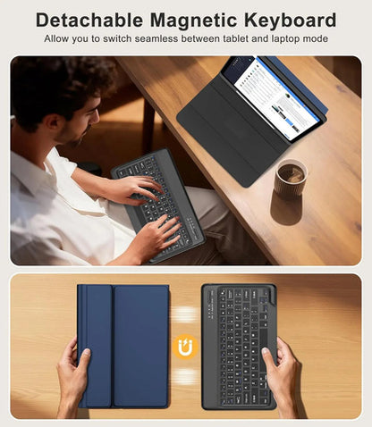 Funda Con Teclado Para Samsung Galaxy Tab S10 Fe+ Plus Azul Marino