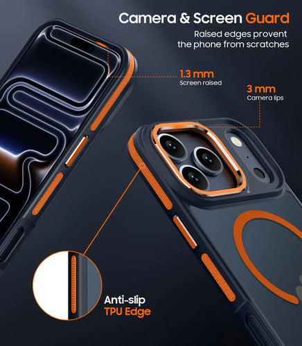 Funda iPhone 17 Pro Con Soporte Y Protección Militar Naranja