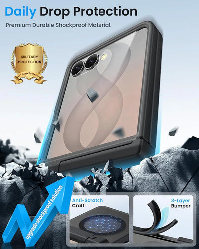 Funda Con Soporte Para Samsung Galaxy Z Flip 8 Negro Translúcido