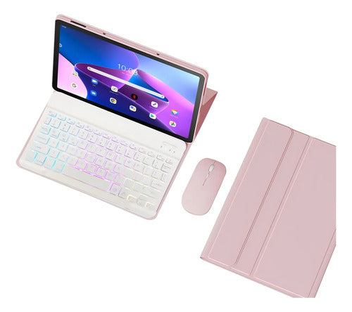 Estuche Con Teclado Para Lenovo Tab M10 3rd Gen 10.1  Tb3... Rosa