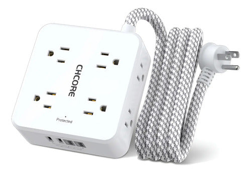 Protector De Energía Trenzado Con Entradas Usb De Marca X
