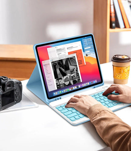 Funda Con Teclado Para iPad Air Y iPad Pro Azul Claro