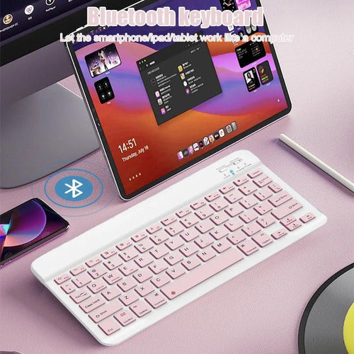 Teclado Bluetooth Inalambrico Para Tablets Rosa