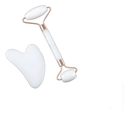 Set De Rodillo Y Gua Sha De Resina Blanco P Cuidado Facial