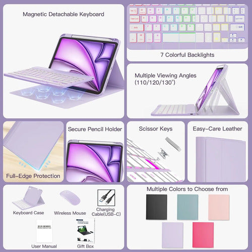 Funda Con Teclado Para iPad Air M4 11 Pulgadas Morado