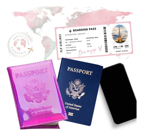 Funda De Pasaporte Con Espacio Para Tarjeta De Vacunación... Rosa