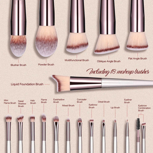 Set De 18 Brochas De Maquillaje Premium Champagne