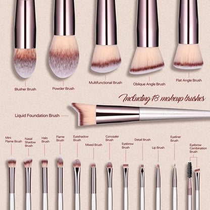 Set De 18 Brochas De Maquillaje Premium Champagne