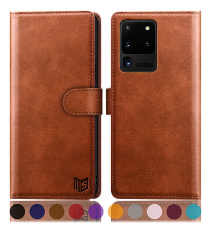 Funda Cartera De Cuero Para Samsung Galaxy S20 Ultra Marrón Claro