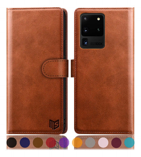 Funda Cartera De Cuero Para Samsung Galaxy S20 Ultra Marrón Claro