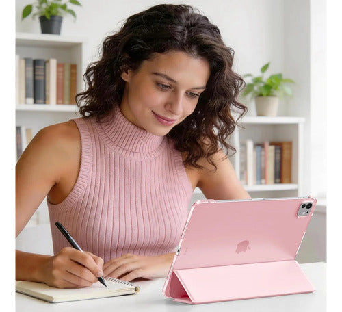 Funda iPad Pro Trasera Translúcida Con Soporte Tríptico Rosa