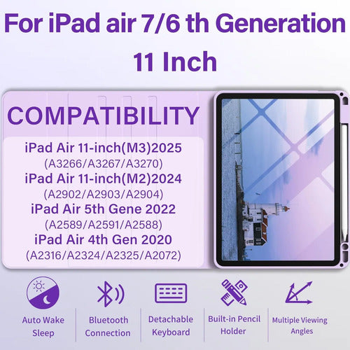 Funda Con Teclado Para iPad Air Gen 11 Lila