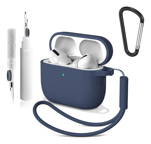 Funda De Silicona Para AirPods Pro 3 Con Llavero Azul Marino