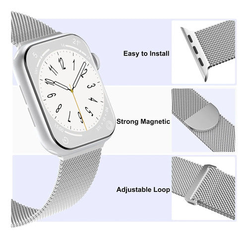Pack 3 Correas Metálicas Malla Para Apple Watch 38-49mm Rosa 3.8 Cm