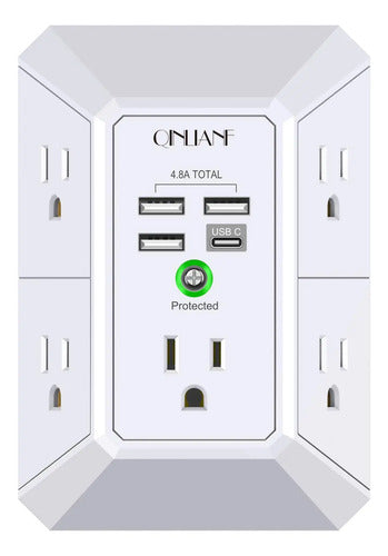 Estación De Carga De Pared Multifuncional, 5 Tomas, 4 Usb... Color