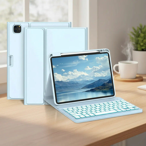 Funda Con Teclado Para iPad Air 11  Y Pro 11 Azul Claro