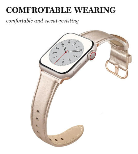 Correa De Cuero Elegante Para Apple Watch Dorado 3.8 Cm