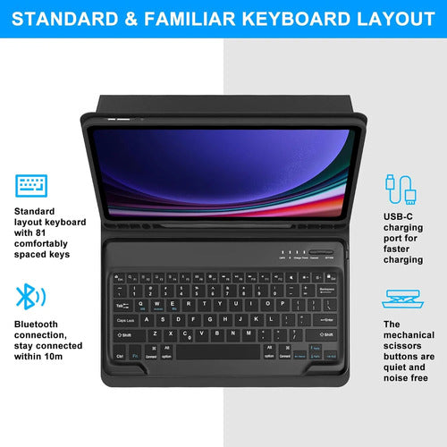 Funda Con Teclado Para Samsung Galaxy Tab S9/s10 Plus 12.4' Negro