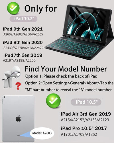 Funda Con Teclado Para iPad 9th/8th/7th Gen, Air 3rd Gen Negro