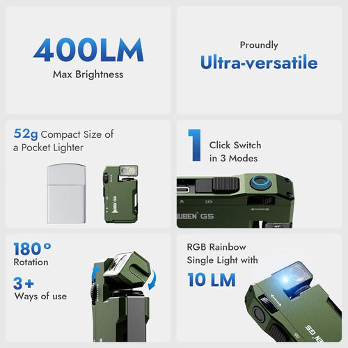 Linterna Recargable Wuben G5 Edc, 400 Lúmenes, Ip68 Verde