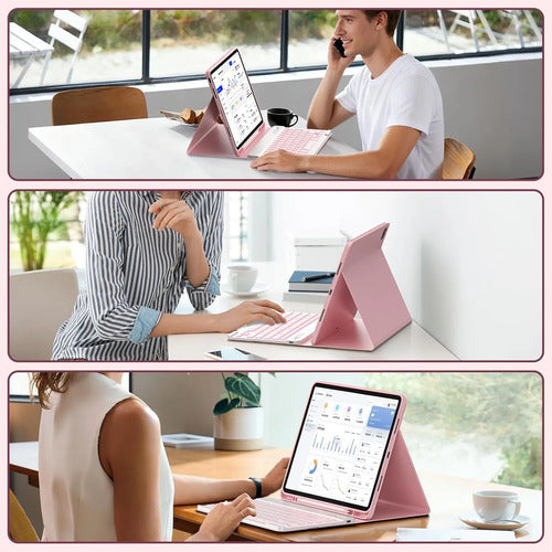 Funda Con Teclado Retroiluminado Para iPad Air Y Pro Rosa