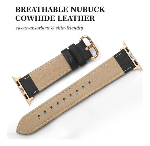 Correa De Cuero Elegante Para Apple Watch Negro 3.8 Cm