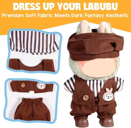 Ropa Para Muñeca Labubu Set 3 Piezas, Marrón Fantasía