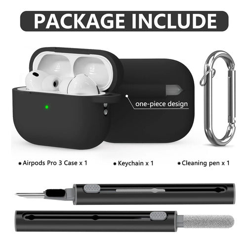 Funda De Silicona Para AirPods Pro 3 Con Kit Limpieza Negro